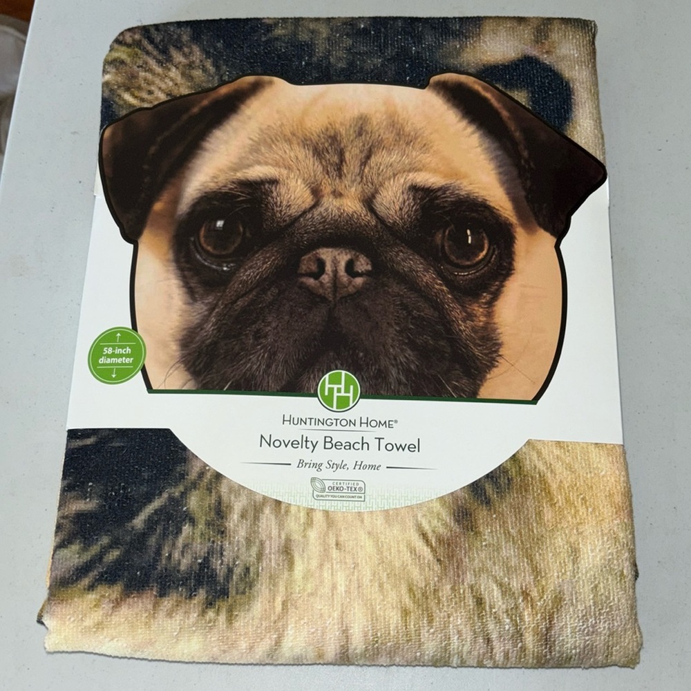 NWT Pug Face Novelty Beach Towel